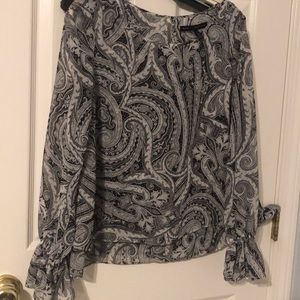 White House Black Market EUC grey and black paisley blouse